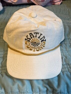 Katin Cream Corduroy Rope-Trim Hat with Gold Embroidery